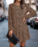 Robe Cheetah Ample Manches Longues Imprimé Léopard