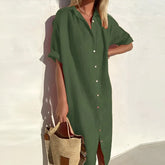 Robe Chemise d'Été en Coton Respirant Coupe Fluide