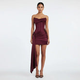 Robe Courte Corset Draperie Asymétrique Moulante Élégant