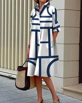 Robe à Imprimé Géométrique Moderne avec Poches Latérales