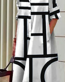 Robe à Imprimé Géométrique Moderne avec Poches Latérales