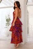 Robe Maxi Mousseline Plissée Évasée Volants Col V Élégant