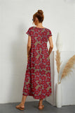 Robe Midi Fleurie Coton Lin Manches Courtes Col Rond Décontracté
