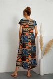 Robe Midi Fleurie Coton Lin Manches Courtes Col Rond Décontracté