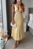 Robe Midi Plissée Fluide Silhouette Trapèze Évasée Élégant