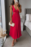 Robe Midi Plissée Fluide Silhouette Trapèze Évasée Élégant