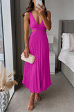 Robe Midi Plissée Fluide Silhouette Trapèze Évasée Élégant