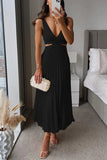 Robe Midi Plissée Fluide Silhouette Trapèze Évasée Élégant