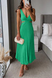 Robe Midi Plissée Fluide Silhouette Trapèze Évasée Élégant