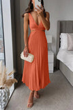 Robe Midi Plissée Fluide Silhouette Trapèze Évasée Élégant