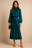 Robe Midi Taille Haute Col Haut Mélange Coton Élégant