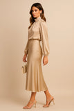 Robe Midi Taille Haute Col Haut Mélange Coton Élégant