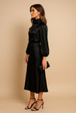 Robe Midi Taille Haute Col Haut Mélange Coton Élégant