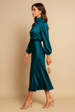 Robe Midi Taille Haute Col Haut Mélange Coton Élégant