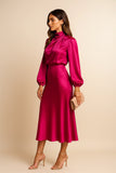 Robe Midi Taille Haute Col Haut Mélange Coton Élégant