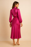 Robe Midi Taille Haute Col Haut Mélange Coton Élégant
