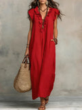 Robe Bohème Chic Longue Fluide Lin Coton Volants Poches Été Vacances