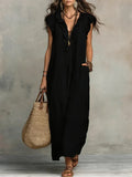Robe Bohème Chic Longue Fluide Lin Coton Volants Poches Été Vacances