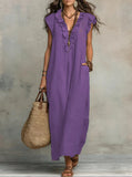 Robe Bohème Chic Longue Fluide Lin Coton Volants Poches Été Vacances