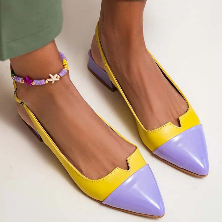 Ballerines pointues femme bride arrière bicolores - Jaune
