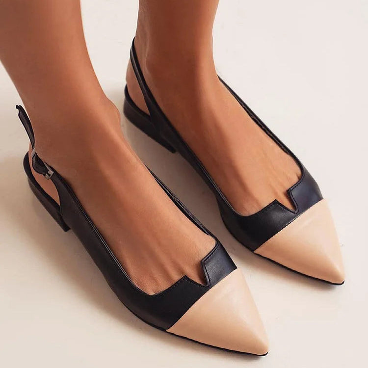 Ballerines pointues femme bride arrière bicolores - Noir