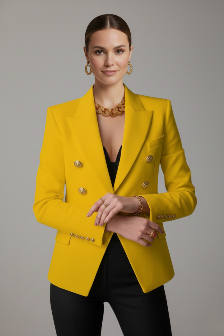Blazer croisé femme boutons dorés - Jaune