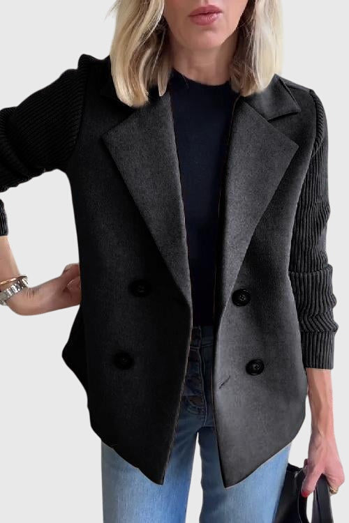 Blazer croisé femme manches contrastées - Noir