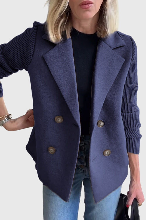 Blazer croisé femme manches contrastées - Bleu