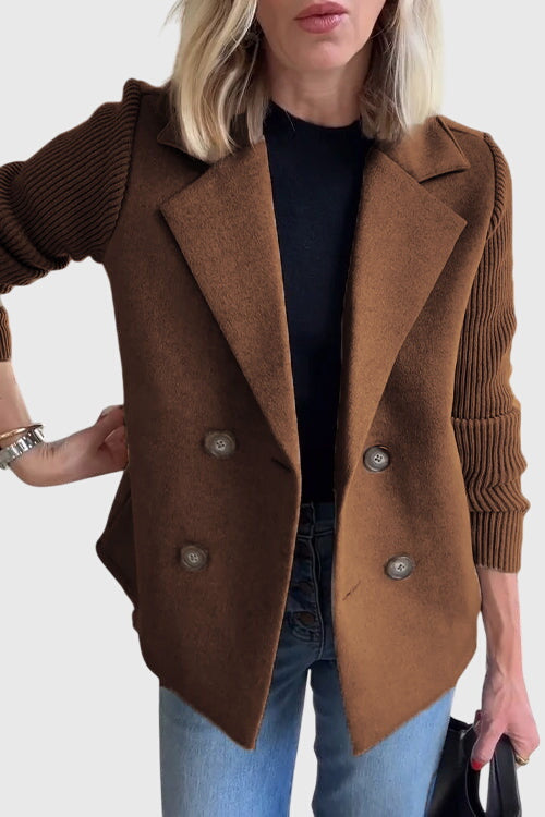 Blazer croisé femme manches contrastées - Marron