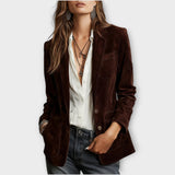 Blazer Daim Femme Vintage Coupe Ajustée - Marron Foncé