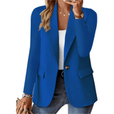 Blazer long femme manches longues élégant - Bleu
