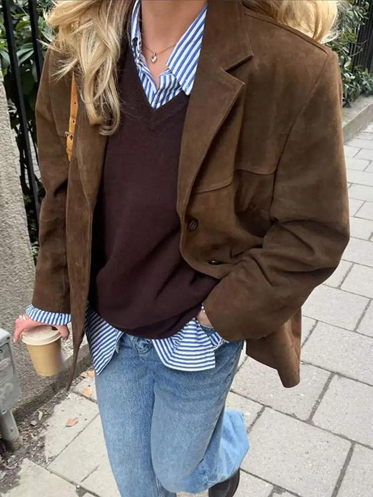 Blazer Oversize en Daim Femme