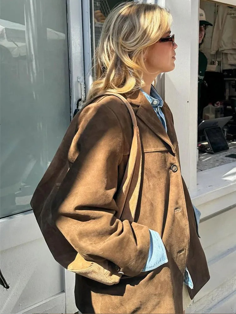 Blazer Oversize en Daim Femme