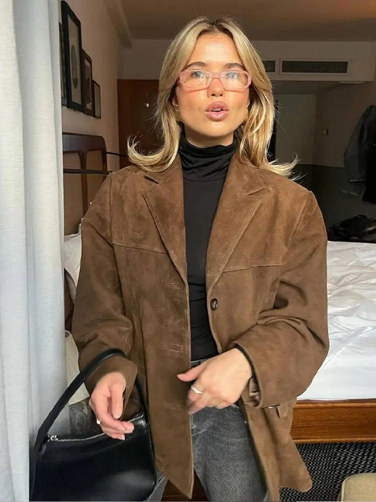 Blazer Oversize en Daim Femme