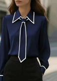 Blouse col cravate femme manches longues col chemisier