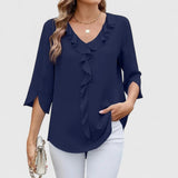 Blouse Col V à Volants Manches 3/4 Femme