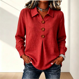 Blouse femme col classique boutons décoratifs manches longues - Rouge