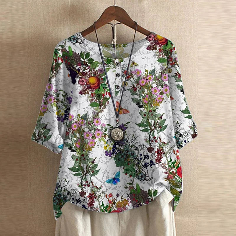 Blouse Fleurie Femme Coupe Ample Motif Vintage