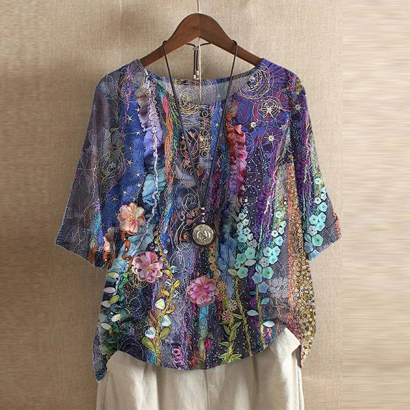 Blouse Fleurie Femme Coupe Ample Motif Vintage