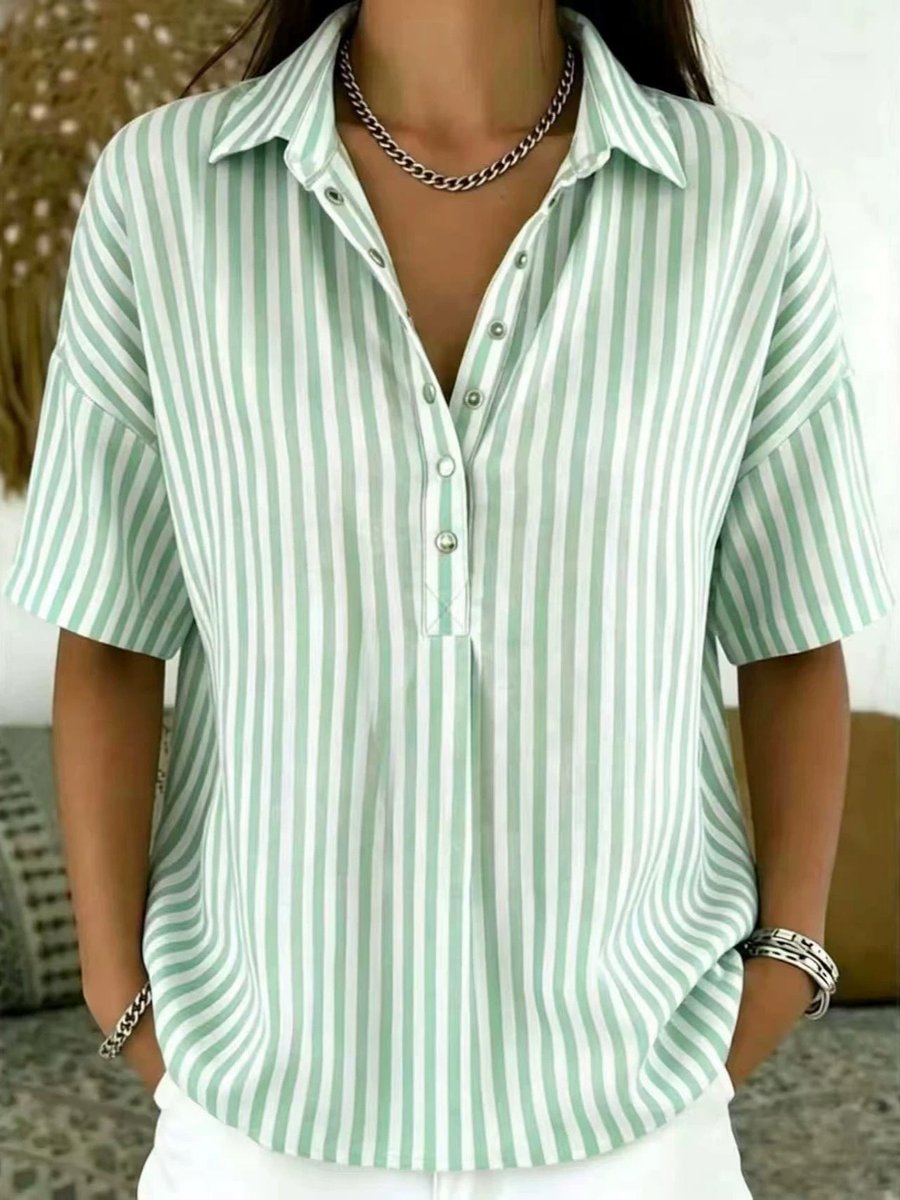 Blouse rayée col chemise manches courtes femme coupe décontractée