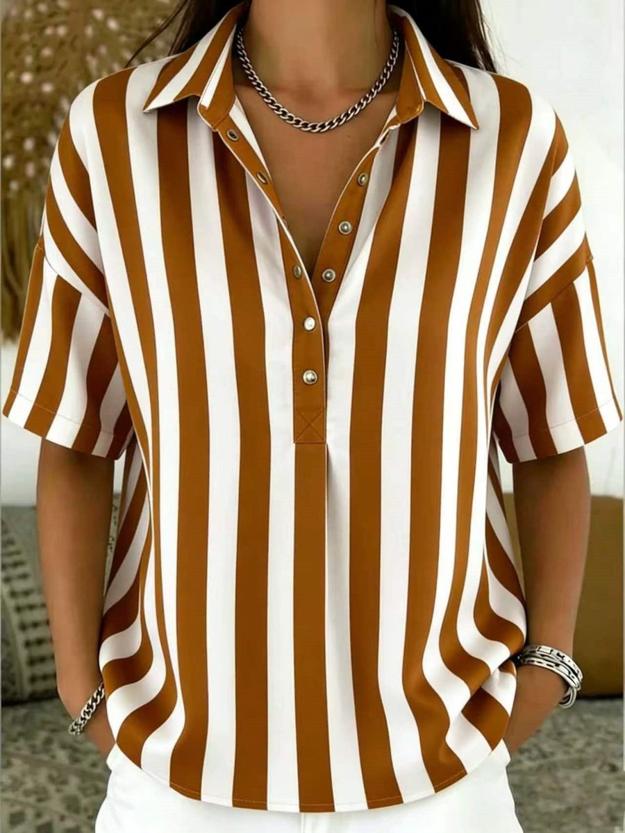Blouse rayée col chemise manches courtes femme coupe décontractée