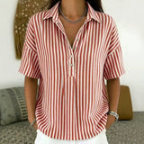 Blouse rayée col chemise manches courtes femme coupe décontractée