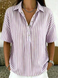 Blouse rayée col chemise manches courtes femme coupe décontractée