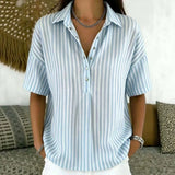 Blouse rayée col chemise manches courtes femme coupe décontractée