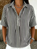 Blouse rayée col chemise manches courtes femme coupe décontractée