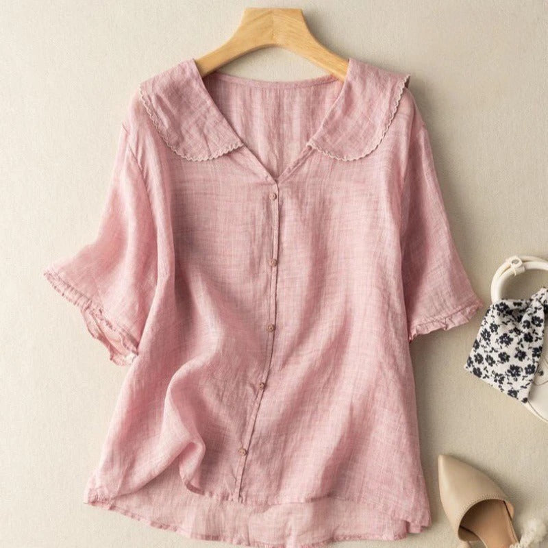 Blouse vintage col festonné boutonnée femme