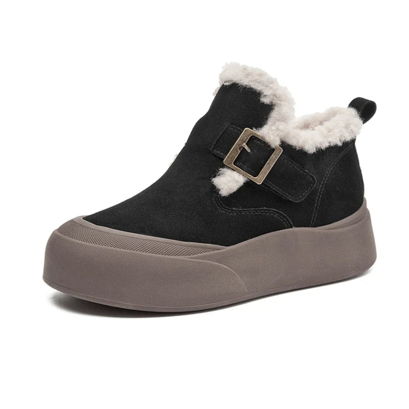 Bottes de neige fourrées en cuir femme - Noir