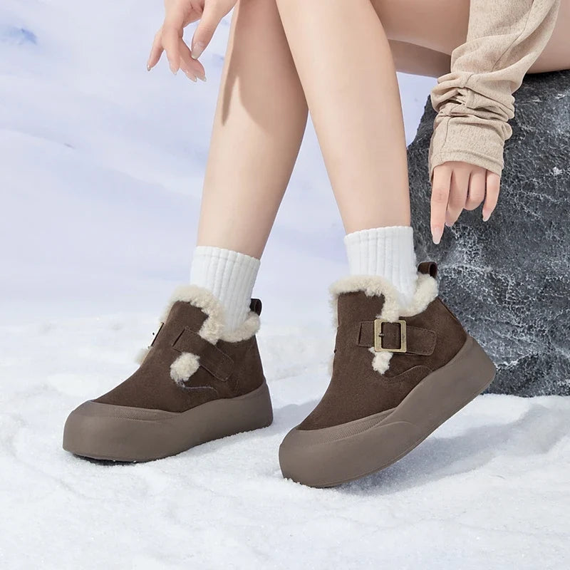 Bottes de neige fourrées en cuir femme