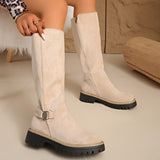 Bottes hautes en daim femme avec boucle et semelle crantée