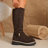 Bottes hautes en daim femme avec boucle et semelle crantée